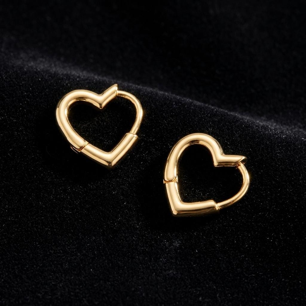 Gold heart hoop earrings, minimalist heart huggie earrings, dainty romantic jewelry, cute everyday gold hoops, modern gift for her jewelry