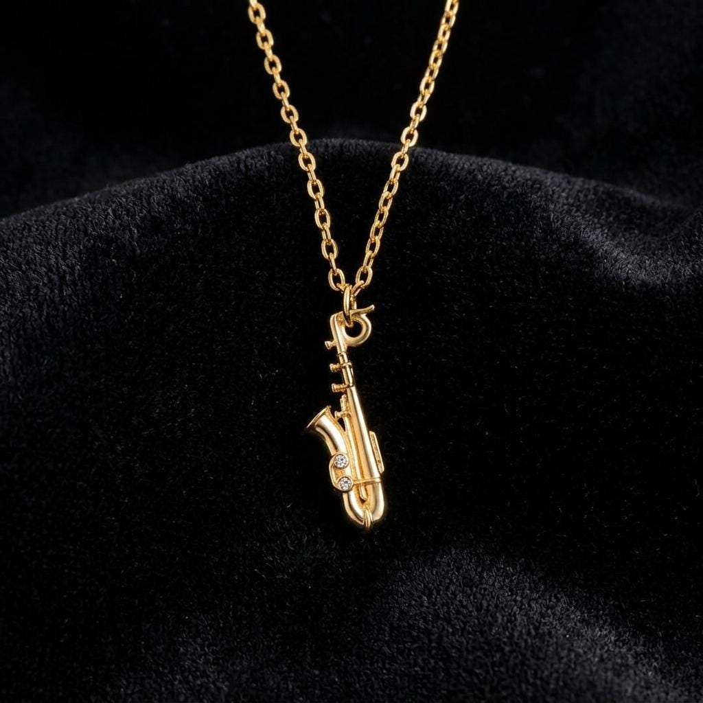 Gold Saxophone Necklace, Minimalist Music Pendant, Jazz Lover Gift, Dainty Musician Jewelry, Instrument Charm Necklace for Women Men