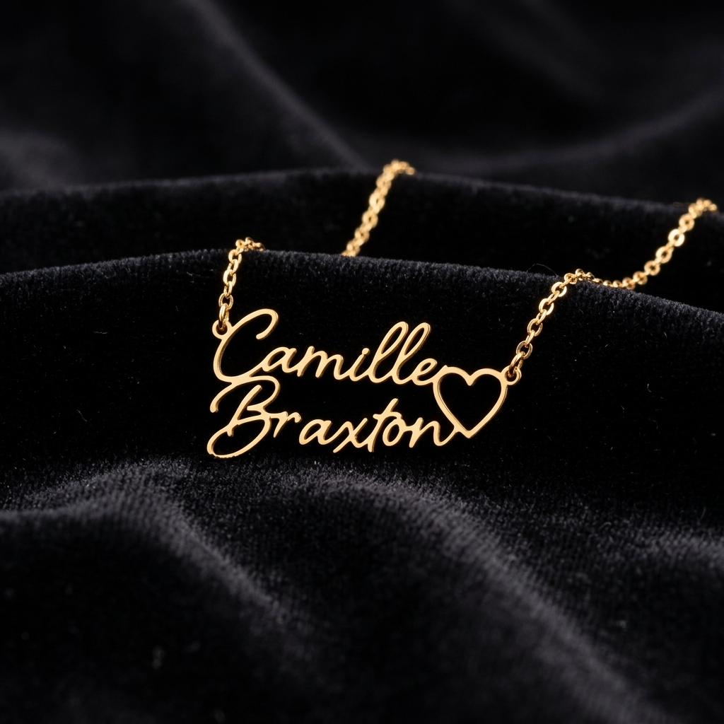 Personalized Name Necklace, Custom Gold Nameplate Jewelry, Minimalist Script Heart Pendant Gift for Women Girls Dainty Necklace