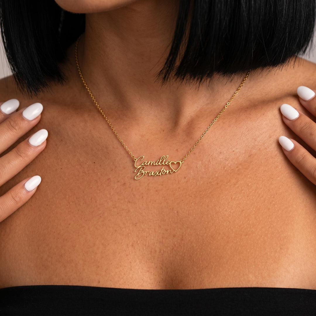 Personalized Name Necklace, Custom Gold Nameplate Jewelry, Minimalist Script Heart Pendant Gift for Women Girls Dainty Necklace