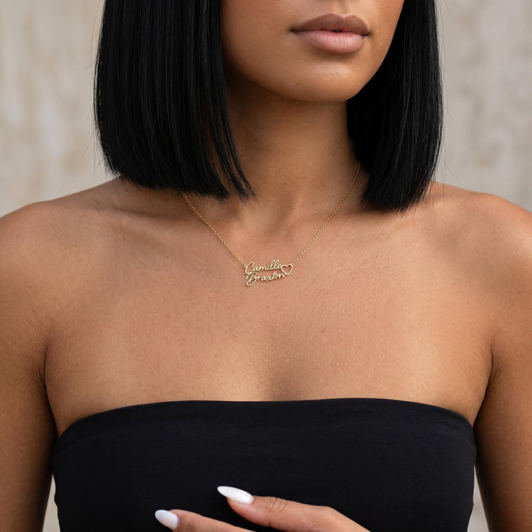 Personalized Name Necklace, Custom Gold Nameplate Jewelry, Minimalist Script Heart Pendant Gift for Women Girls Dainty Necklace