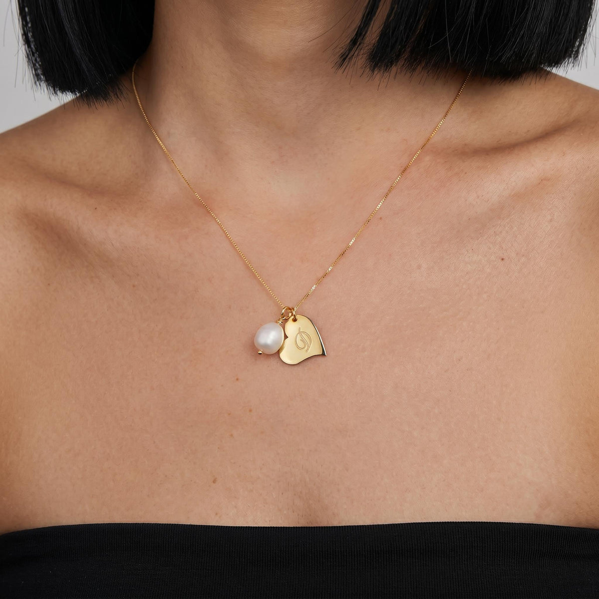 Personalized pearl initial necklace, gold heart charm jewelry, custom letter pendant gift for women girls, elegant minimalist pearl necklace