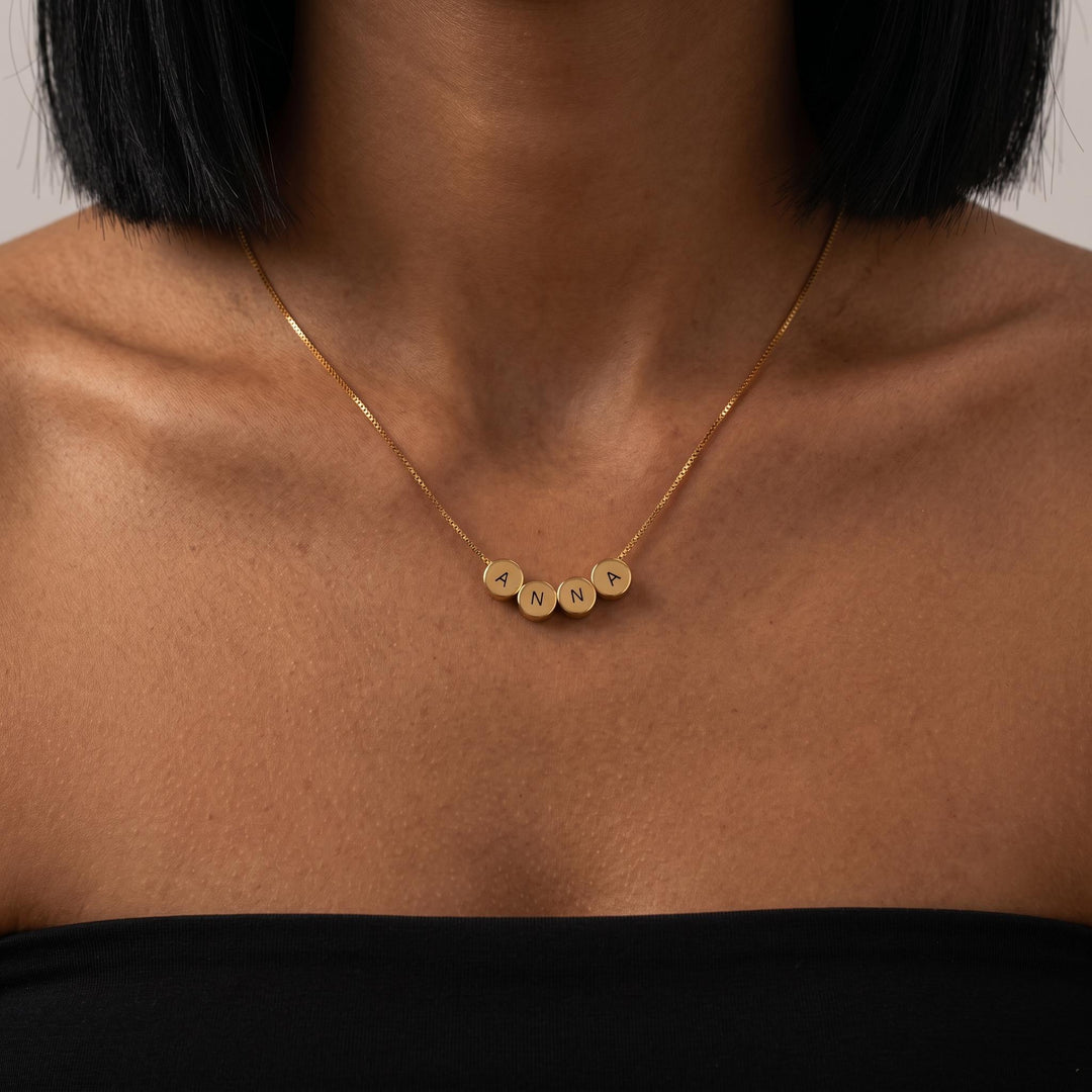 Personalized Letter Bead Necklace, Custom Initial Jewelry, Gold Disc Pendant Necklace Gift for Women Girls, Minimalist Name Necklace