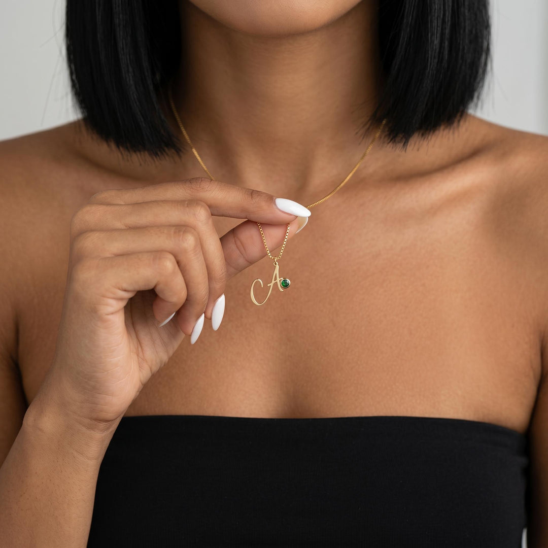 Personalized Birthstone Initial Necklace, Gold Letter Pendant Necklace for Women, Custom Birthstone Jewelry Gift, Dainty Minimalist Necklace