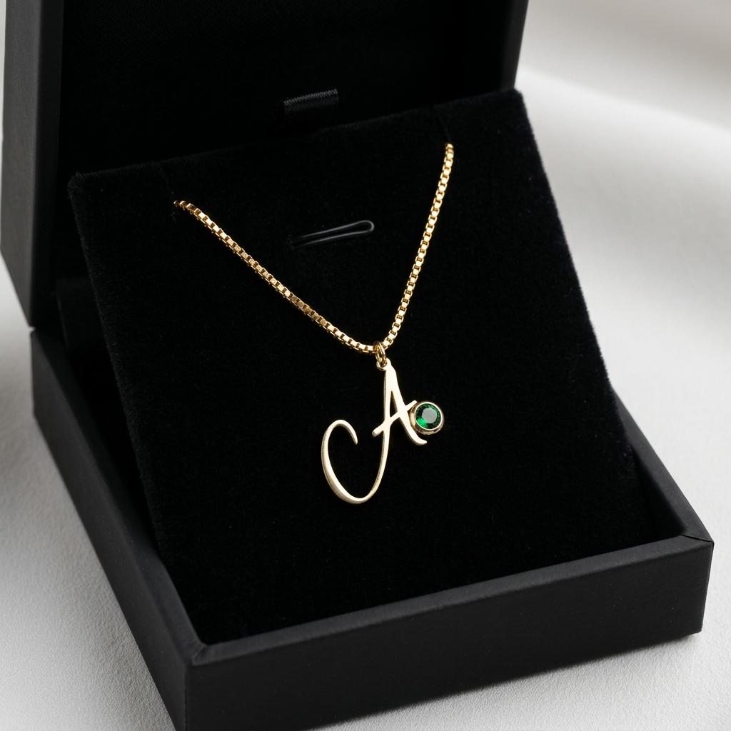 Personalized Birthstone Initial Necklace, Gold Letter Pendant Necklace for Women, Custom Birthstone Jewelry Gift, Dainty Minimalist Necklace