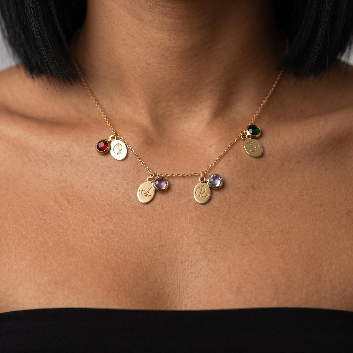 Personalized birthstone charm necklace for women, custom initial necklace, dainty gold family jewelry, minimalist mom gift necklace