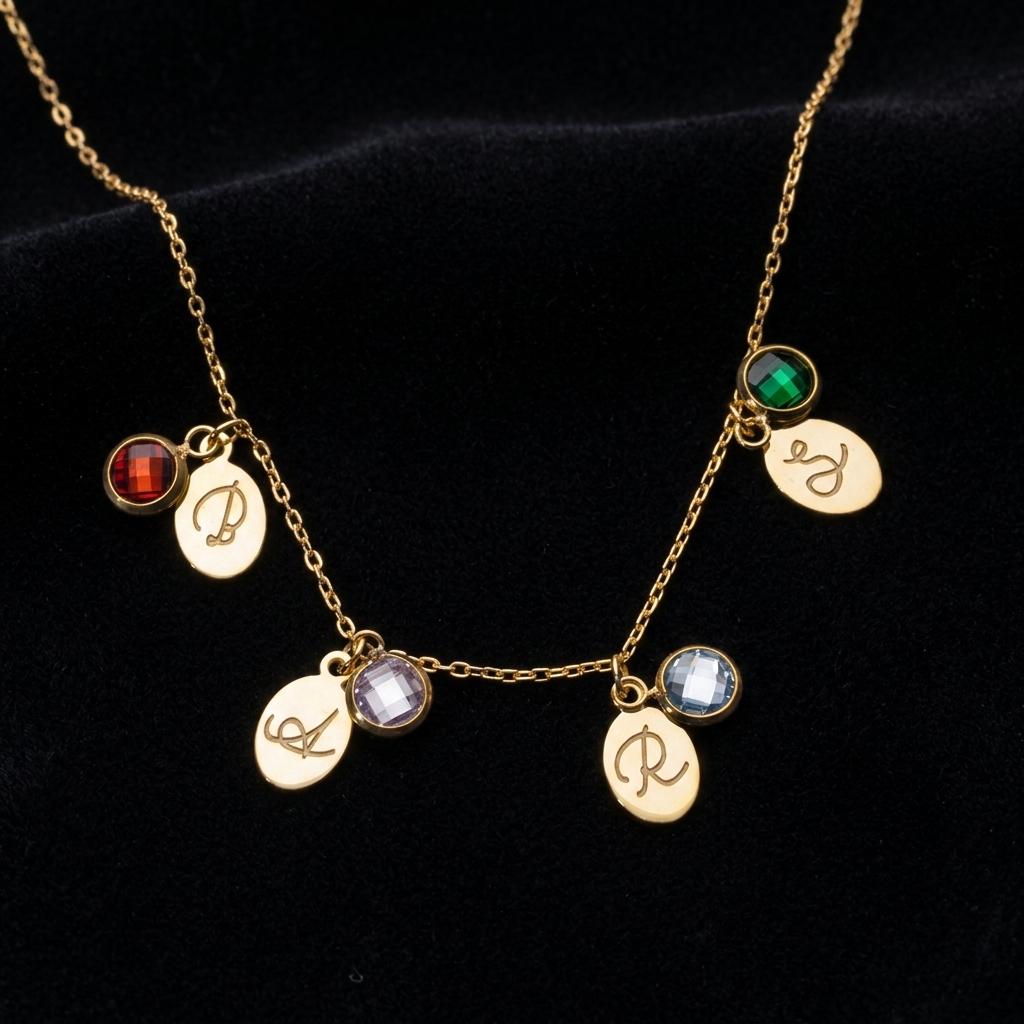 Personalized Birthstone Charm Necklace for Women, Custom Initial Necklace, Dainty Gold Family Jewelry, Minimalist Mom Gift Necklace
