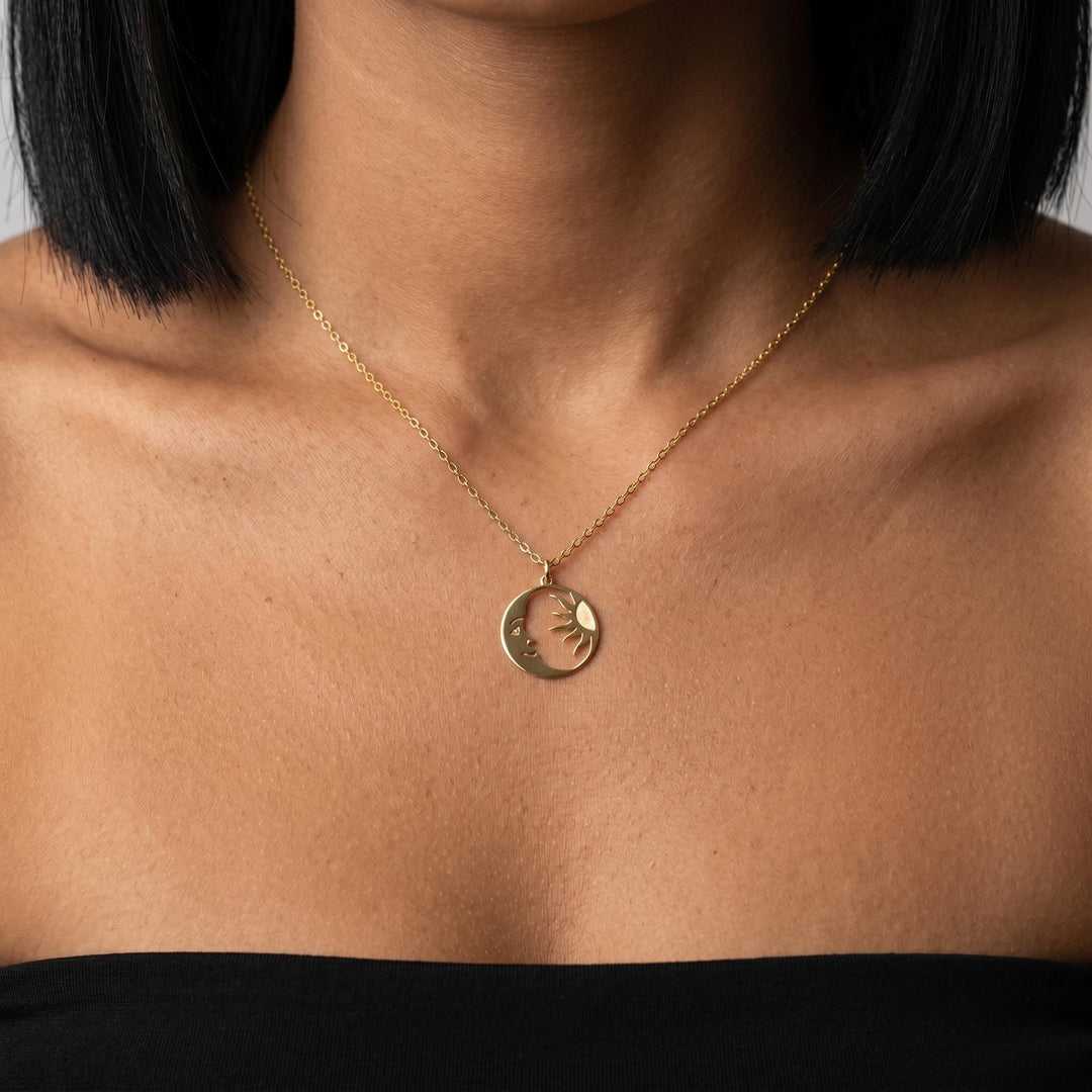 Celestial Sun and Moon Necklace for Women, Gold Cosmic Pendant Necklace, Minimalist Moon Jewelry, Dainty Astrology Gift for Her