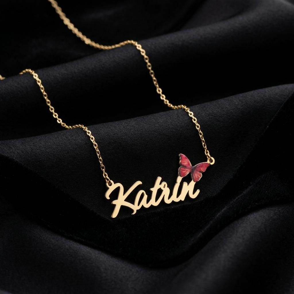 Personalized Butterfly Name Necklace, Custom Name Necklace for Women, Gold Butterfly Jewelry, Cute Gift for Her, Dainty Necklace