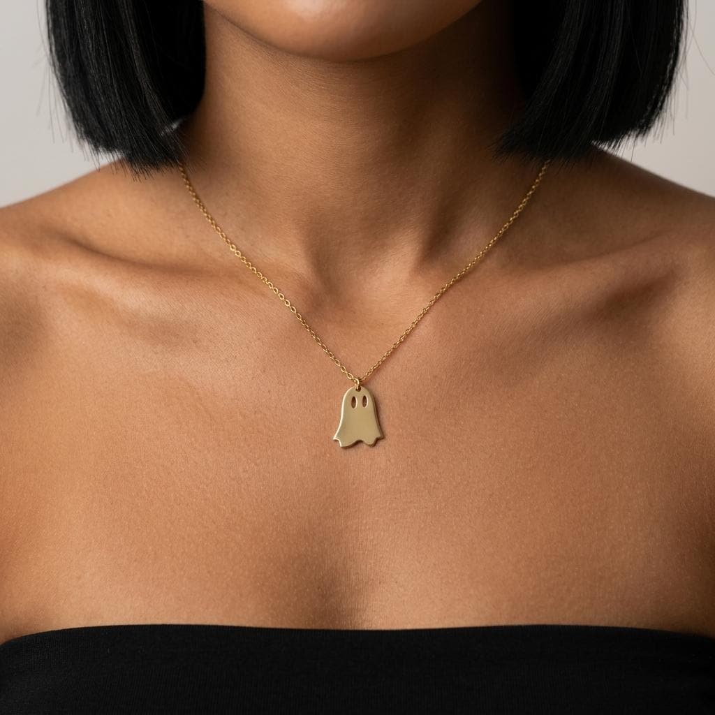 Cute Ghost Necklace, Minimalist Gold Ghost Pendant Necklace for Women, Halloween Jewelry Gift, Dainty Spooky Goth Jewelry Necklace