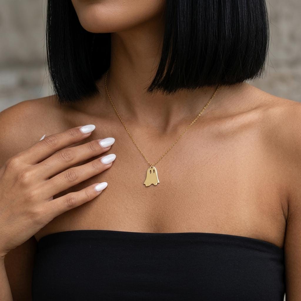 Cute Ghost Necklace, Minimalist Gold Ghost Pendant Necklace for Women, Halloween Jewelry Gift, Dainty Spooky Goth Jewelry Necklace