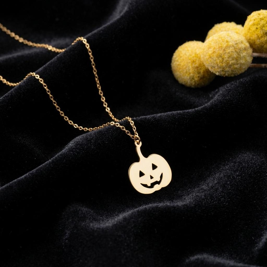 Pumpkin Necklace, Minimalist Gold Pumpkin Pendant Necklace for Women, Halloween Jewelry Gift, Cute Spooky Goth Jewelry Necklace
