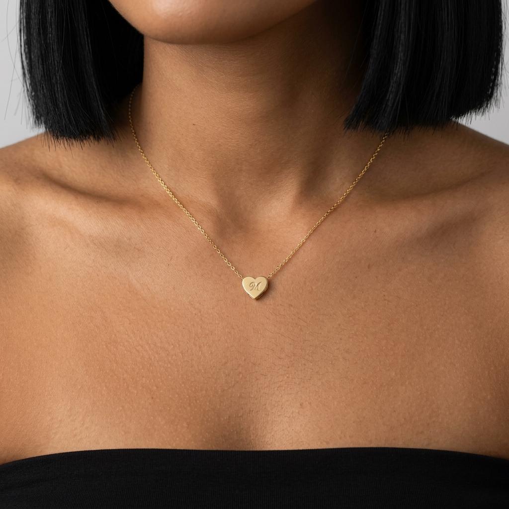 Personalized heart initial necklace, custom gold letter necklace for women, dainty minimalist heart charm jewelry gift for her keepsake
