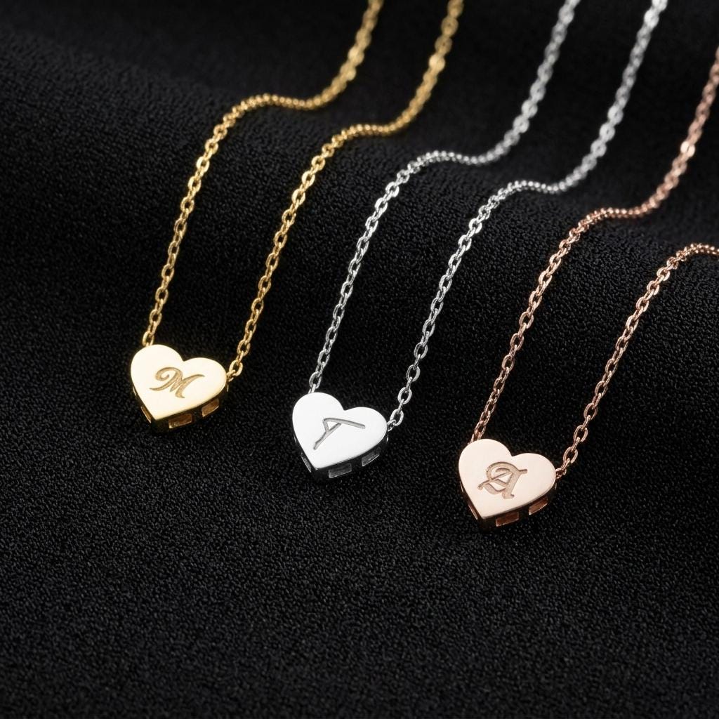 Personalized Heart Initial Necklace, Custom Gold Letter Necklace for Women, Dainty Minimalist Heart Charm Jewelry Gift for Her Keepsake