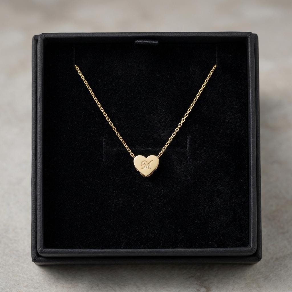 Personalized Heart Initial Necklace, Custom Gold Letter Necklace for Women, Dainty Minimalist Heart Charm Jewelry Gift for Her Keepsake