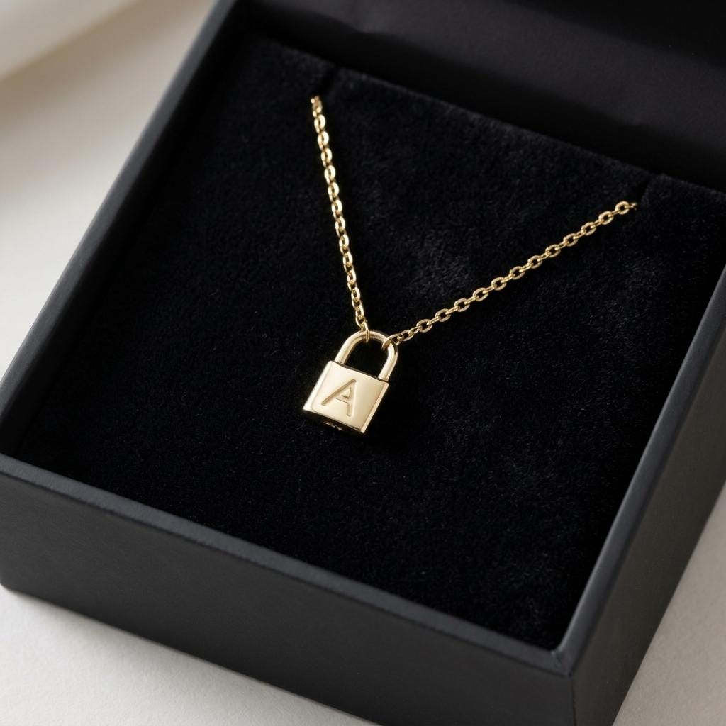 Personalized Lock Necklace, Custom Initial Padlock Necklace for Women, Minimal Gold Letter Charm Jewelry Gift for Her, Dainty Daily Necklace