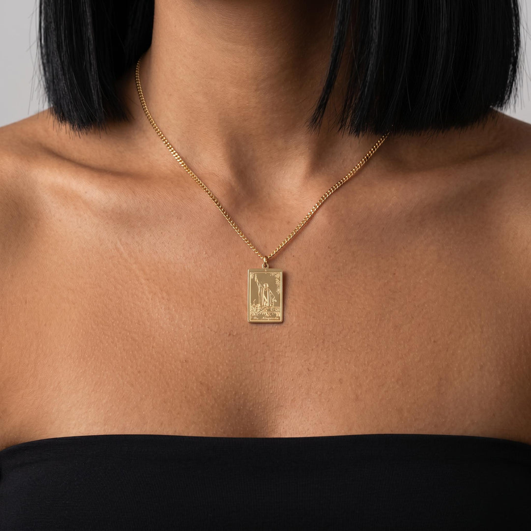 Personalized Tarot Card Necklace, Custom Tarot Pendant Necklace for Women, Spiritual Gold Tarot Jewelry Gift, Mystic Card Charm Necklace