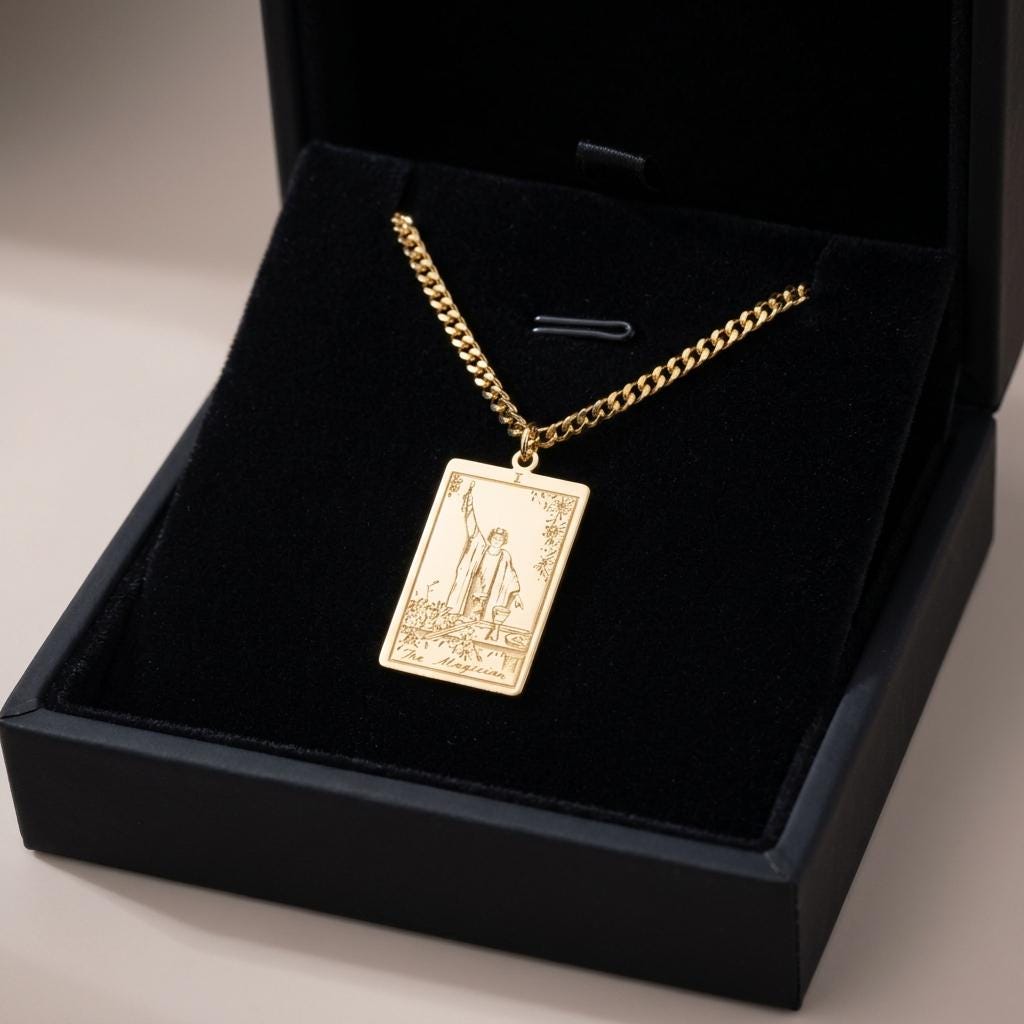 Personalized Tarot Card Necklace, Custom Tarot Pendant Necklace for Women, Spiritual Gold Tarot Jewelry Gift, Mystic Card Charm Necklace