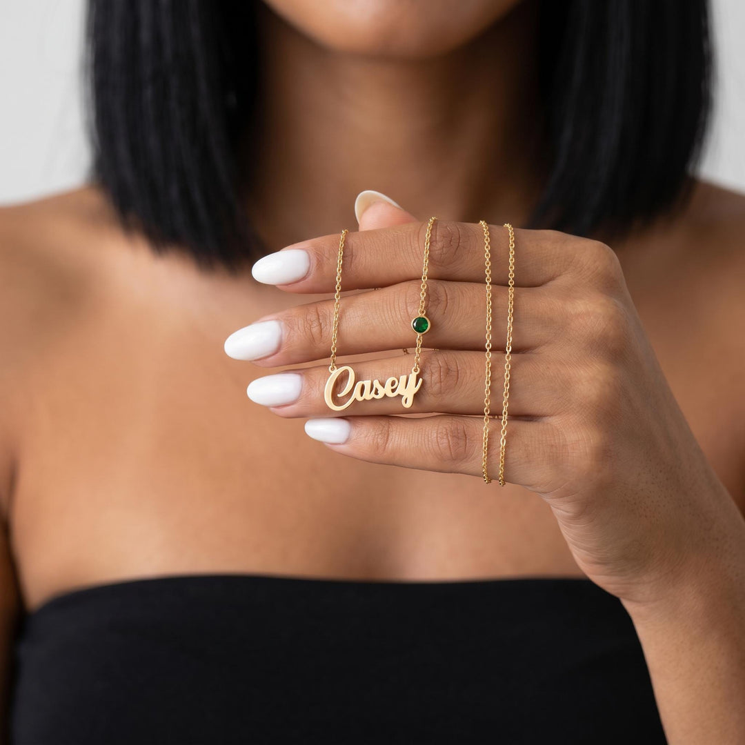 Personalized Birthstone Name Necklace, Custom Script Necklace Gold, Minimalist Name Jewelry, Dainty Necklace Gift for Her Birthday
