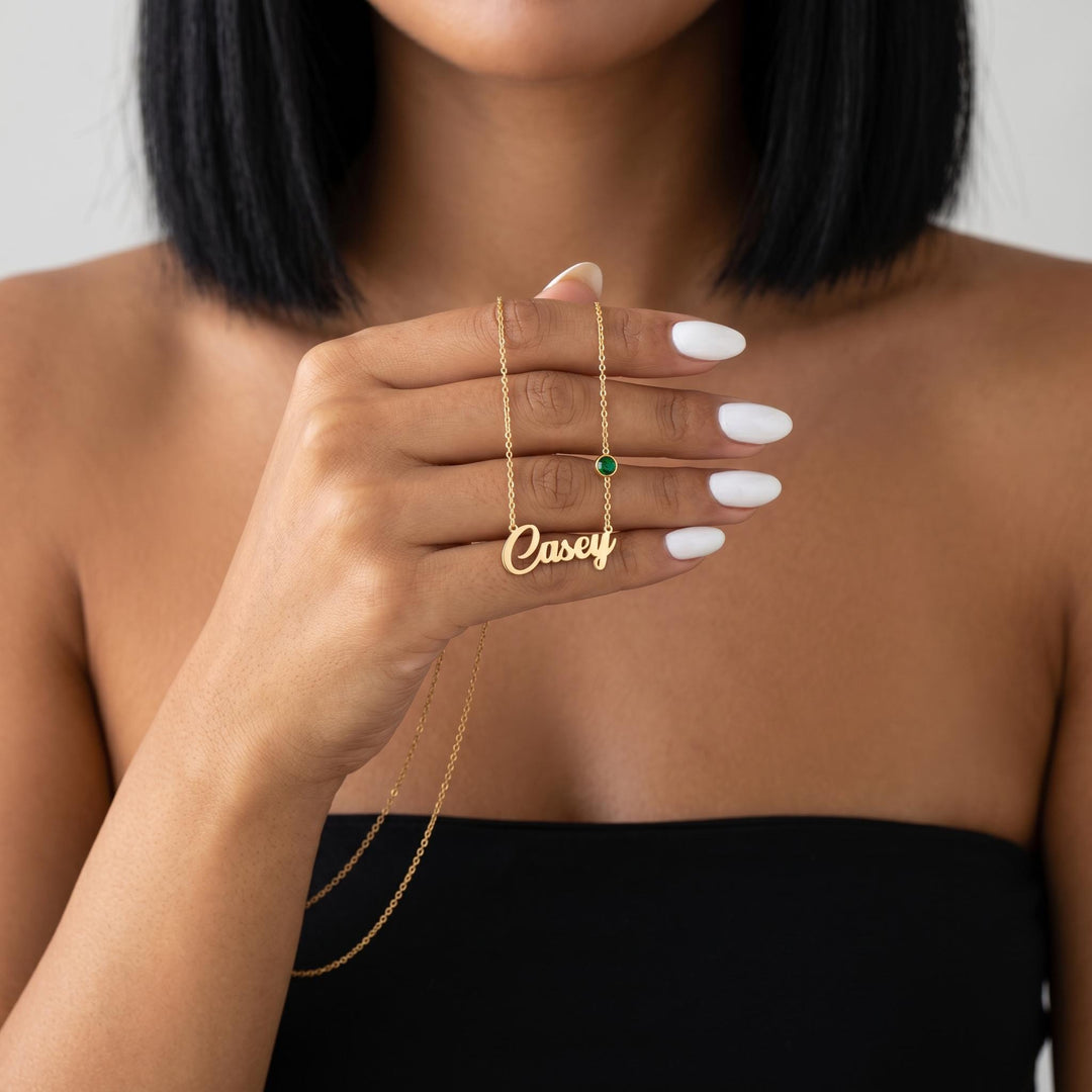 Personalized Birthstone Name Necklace, Custom Script Necklace Gold, Minimalist Name Jewelry, Dainty Necklace Gift for Her Birthday