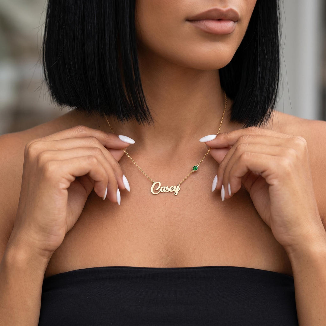 Personalized Birthstone Name Necklace, Custom Script Necklace Gold, Minimalist Name Jewelry, Dainty Necklace Gift for Her Birthday