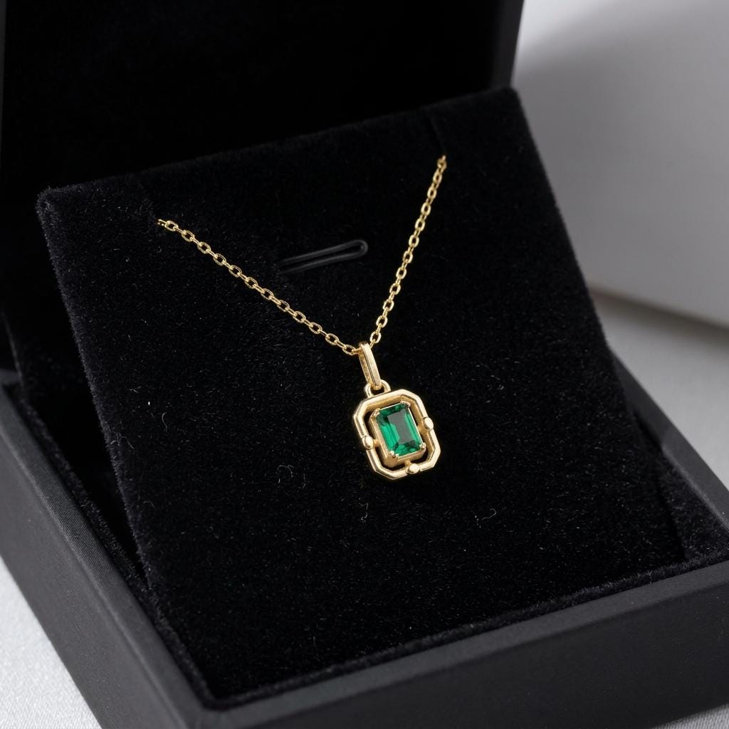 Emerald Cut Birthstone Necklace, Gold Minimalist Gemstone Pendant Necklace, Dainty Birthstone Jewelry, Elegant Gift for Her Birthday