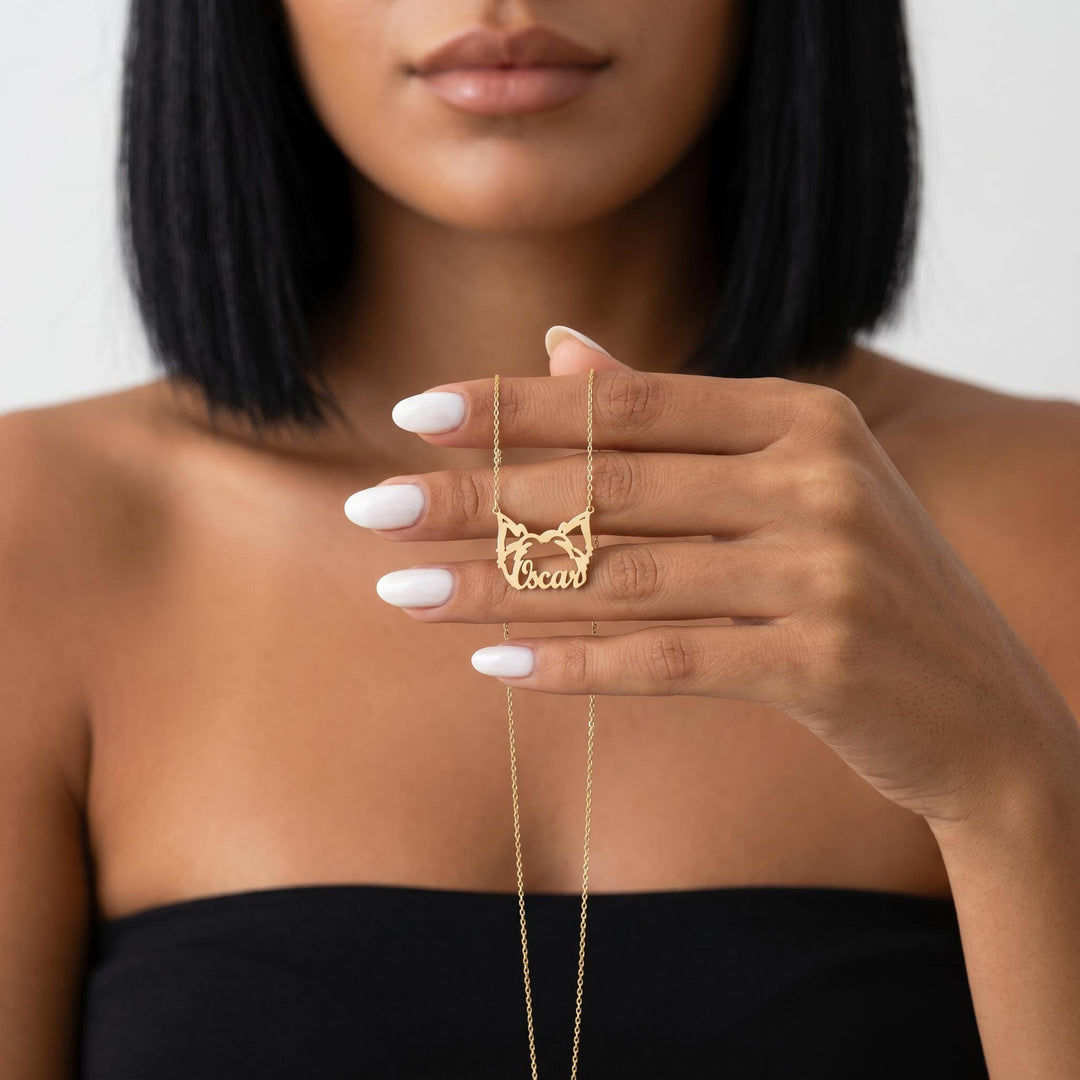 Personalized Cat Name Necklace, Custom Pet Name Pendant Necklace, Minimalist Cat Lover Jewelry, Gold Cat Mom Gift Necklace for Her