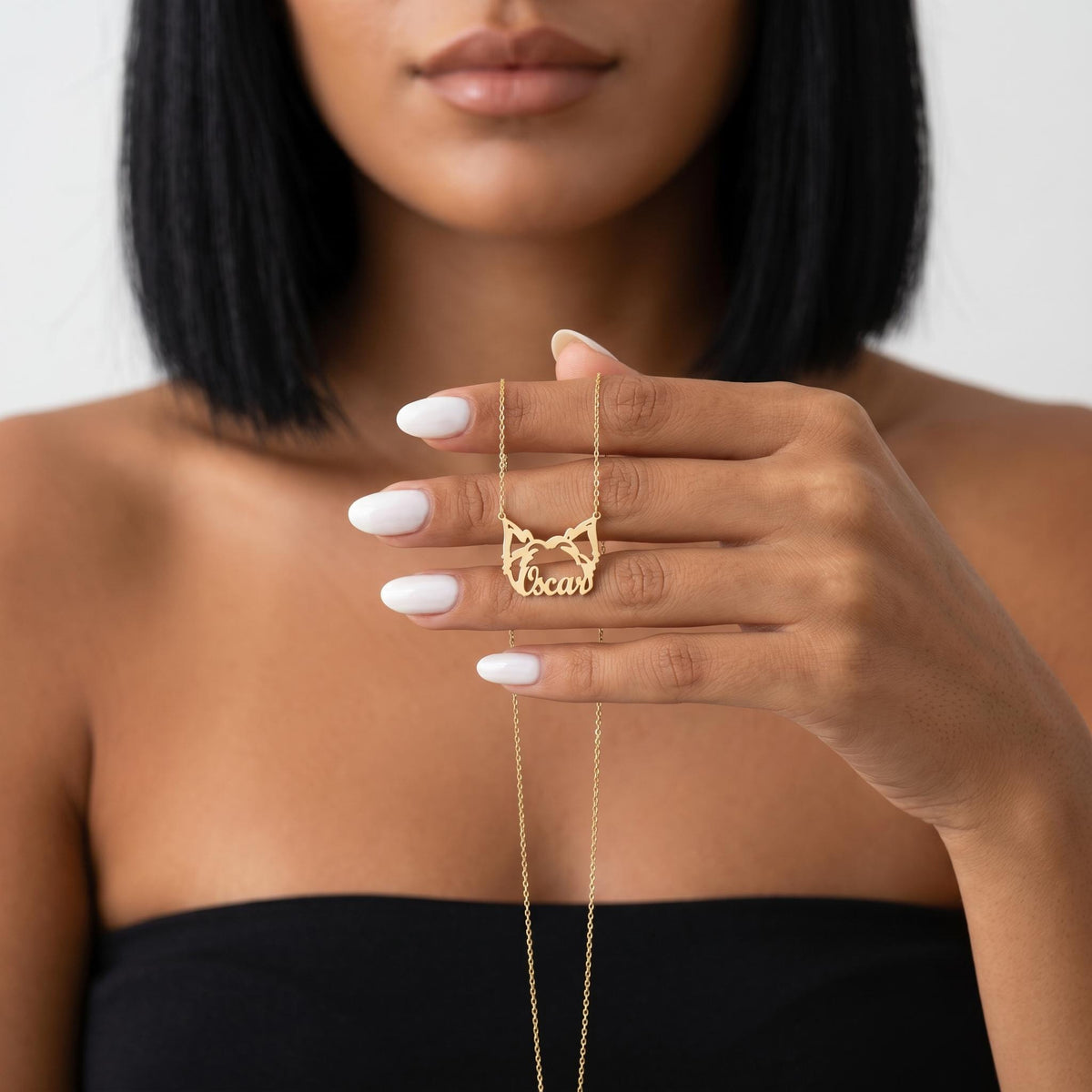 Personalized cat name necklace, custom pet name pendant necklace, minimalist cat lover jewelry, gold cat mom gift necklace for her