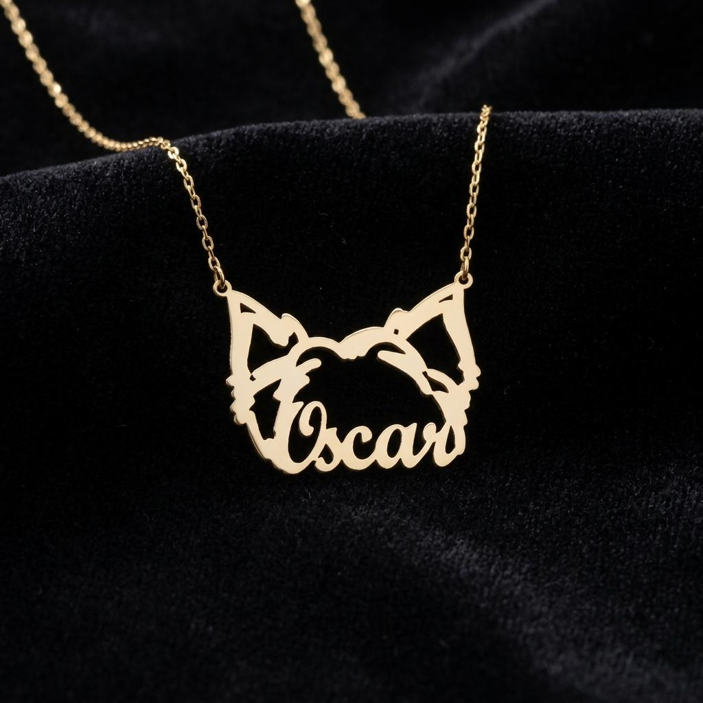 Personalized Cat Name Necklace, Custom Pet Name Pendant Necklace, Minimalist Cat Lover Jewelry, Gold Cat Mom Gift Necklace for Her