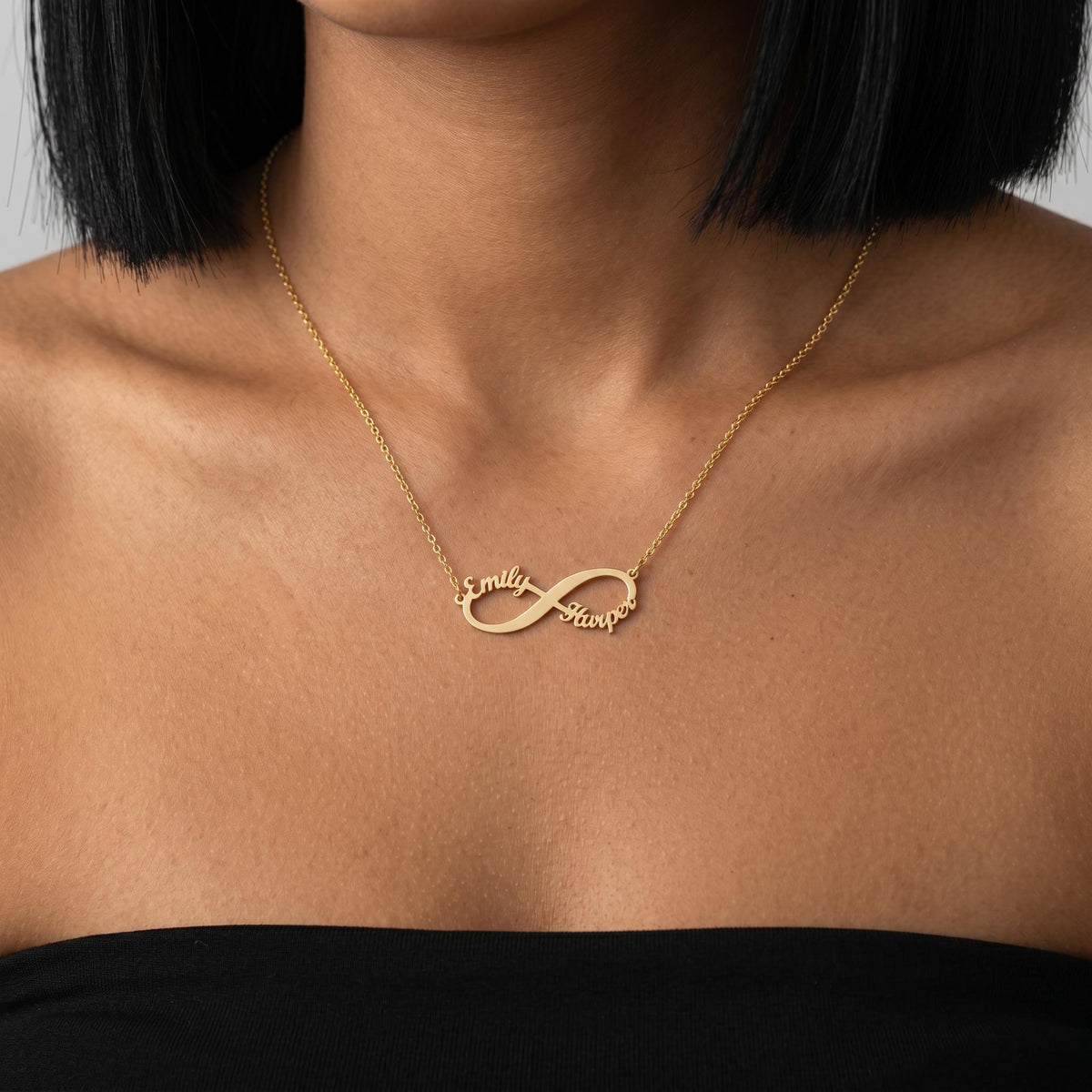 Personalized infinity name necklace, custom couple name necklace, gold infinity pendant jewelry, romantic gift for her everyday wear