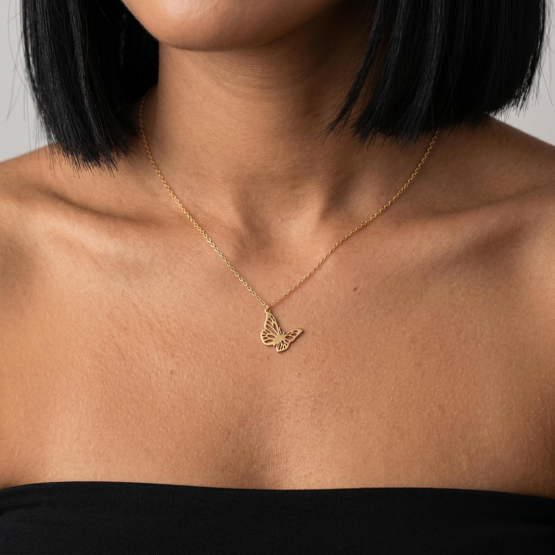 Butterfly Necklace, Gold Butterfly Pendant Necklace, Minimalist Nature Jewelry, Dainty Butterfly Charm Gift for Her Everyday Wear