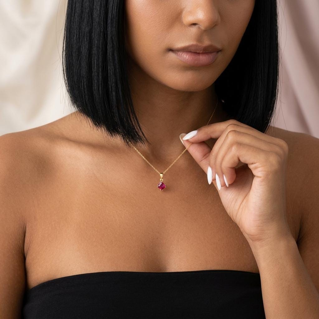 Princess Cut Birthstone Necklace, Personalized Crystal Pendant, Dainty Minimalist Jewelry Gift for Her, Custom Gem Charm Necklace