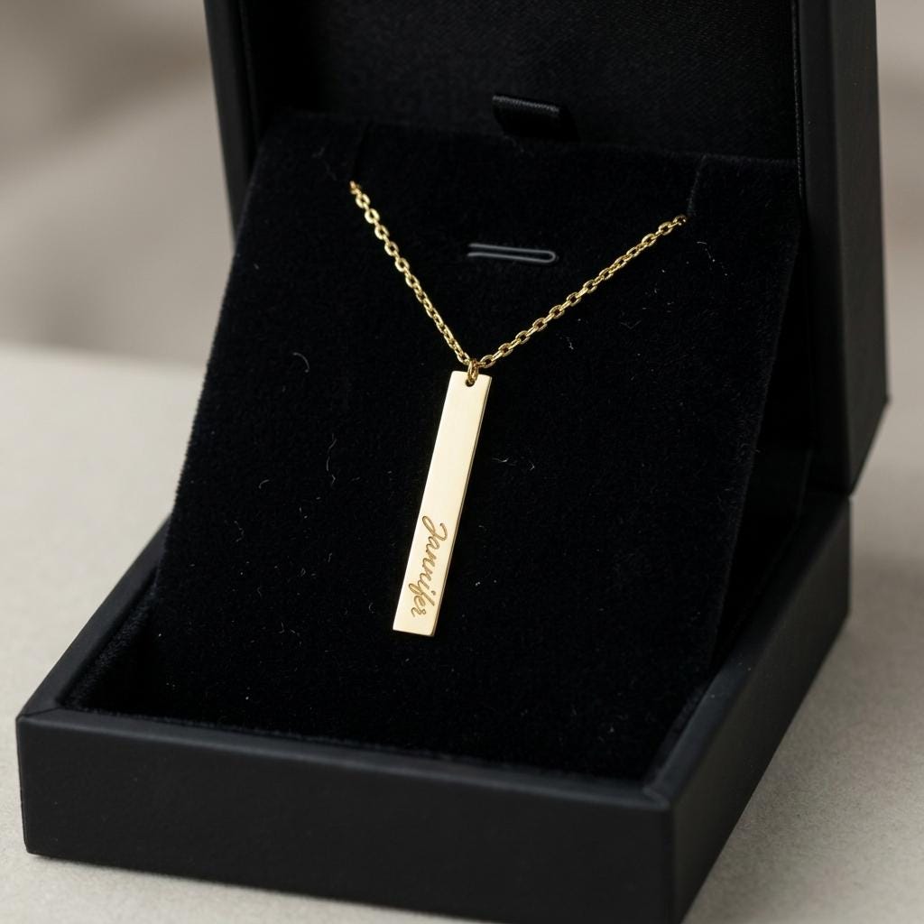 Personalized Gold Bar Necklace, Engraved Name Pendant, Custom Minimalist Jewelry, Dainty Everyday Necklace, Gift For Mom Or Her