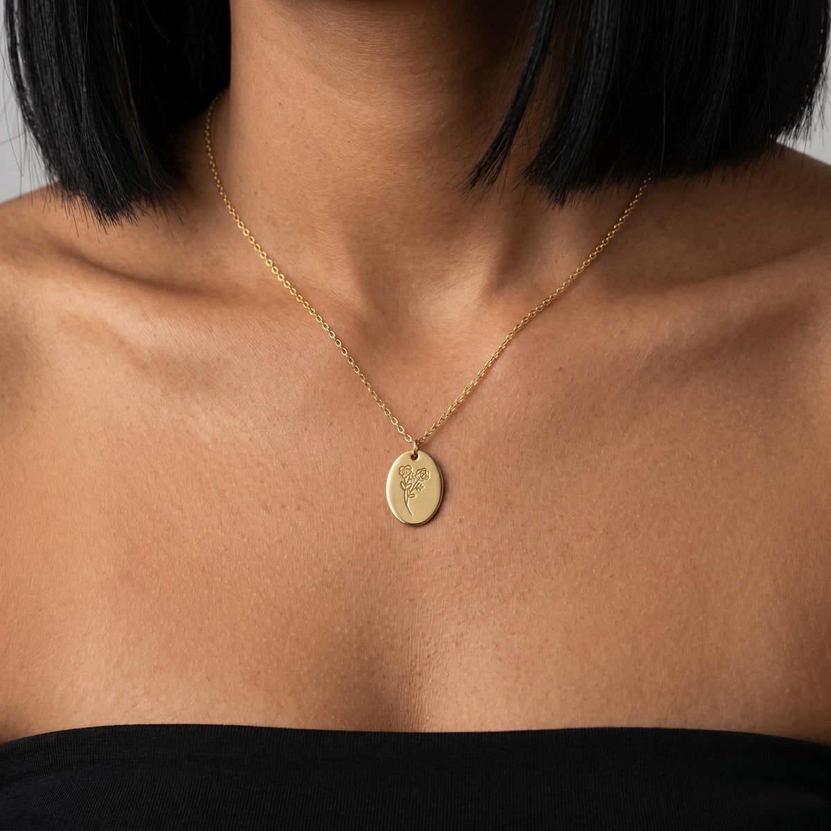 Birth flower necklace, gold bar pendant jewelry, minimalist dainty necklace, elegant gift for her, mom birthday present, womens jewelry