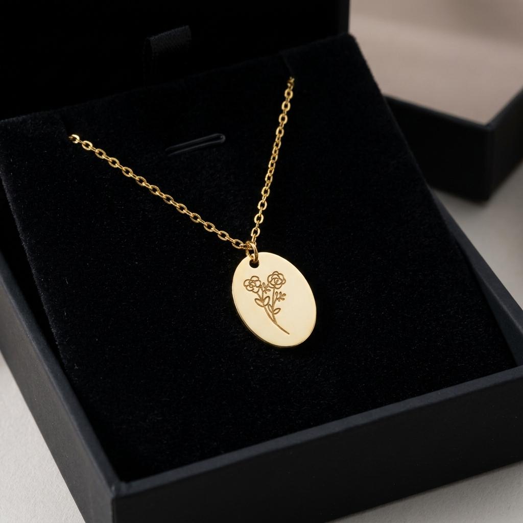 Birth Flower Necklace, Gold Bar Pendant Jewelry, Minimalist Dainty Necklace, Elegant Gift For Her, Mom Birthday Present, Womens Jewelry