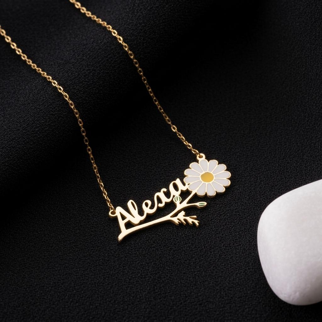 Daisy Name Necklace, Gold Minimalist Pendant Jewelry, Dainty Everyday Necklace, Elegant Gift For Her, Mom Birthday Present, Layered Jewelry