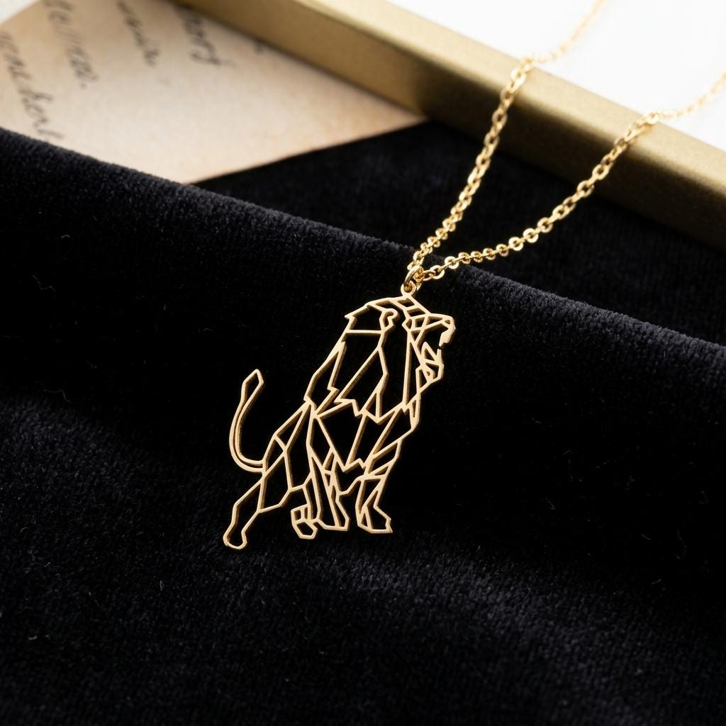 Geometric Lion Necklace, Minimalist Pendant Jewelry, Dainty Everyday Necklace, Gift for Her, Mom Birthday Present, Womens Jewelry