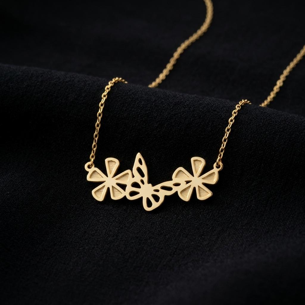 Elegant butterfly and flower necklace for women, minimalist gold jewelry, layered necklace, dainty necklace, everyday wear gift