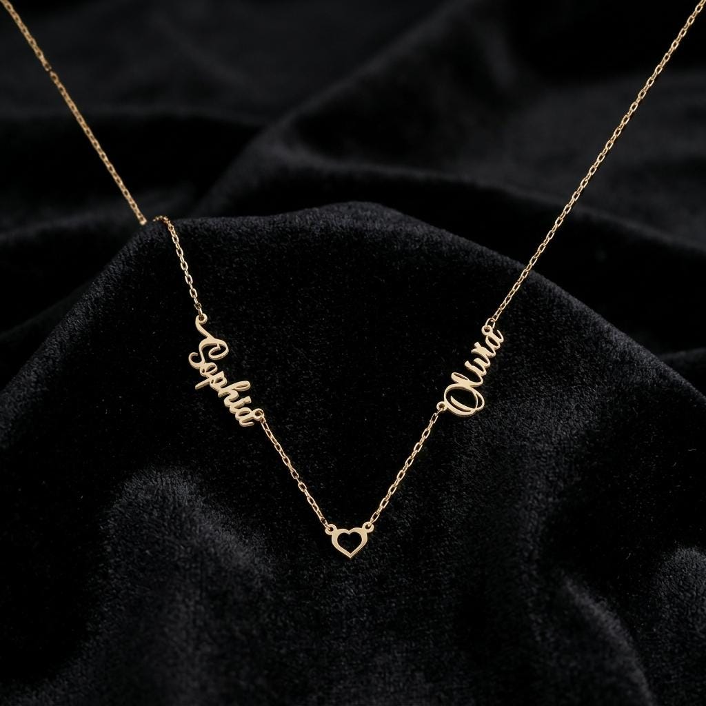 Custom Couple Name Necklace, Personalized Heart Name Necklace, Minimalist Gold Couple Pendant, Romantic Jewelry Gift for Her Anniversary