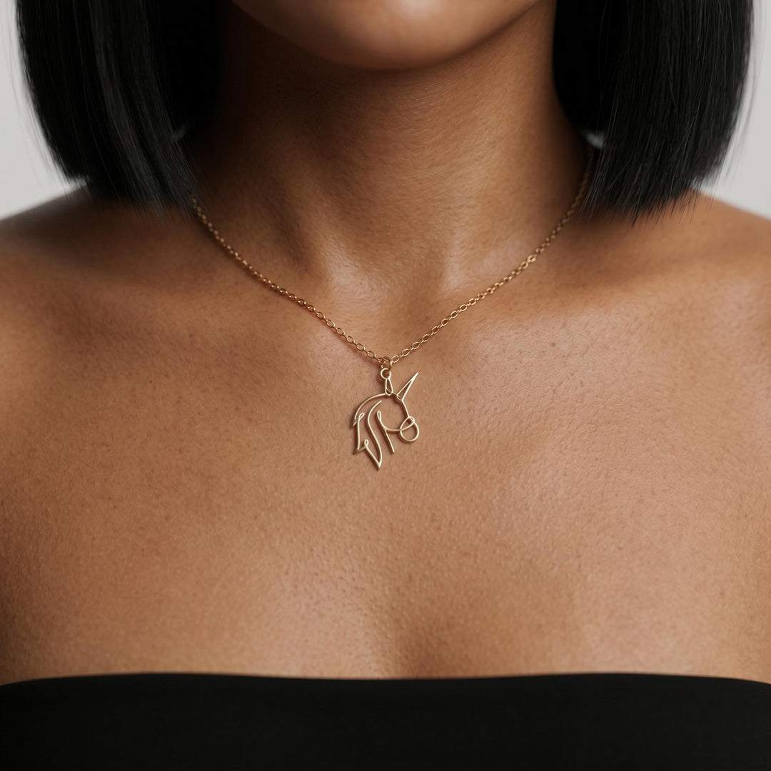 Minimalist Unicorn Necklace, Gold Unicorn Pendant Necklace, Cute Fantasy Jewelry Gift for Her Women, Dainty Magical Everyday Necklace