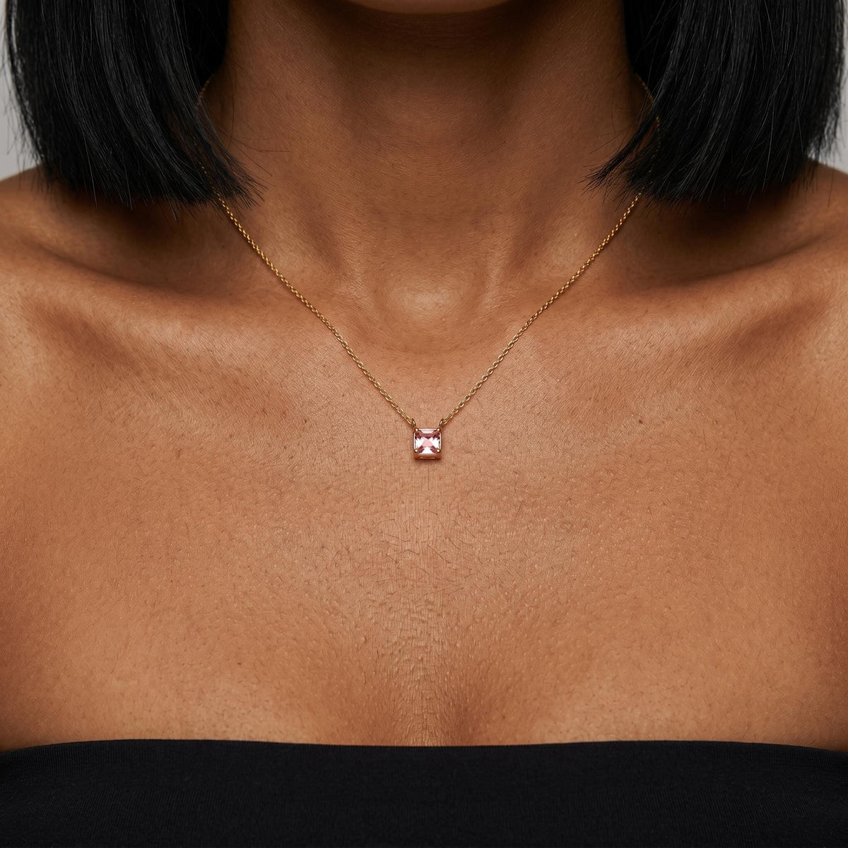 Princess cut birthstone necklace, minimalist square crystal pendant necklace, gold dainty jewelry gift for women, personalized gift