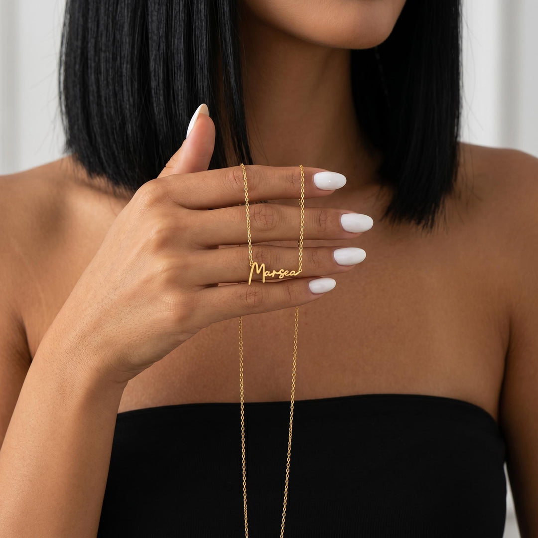 Custom Script Name Necklace, Personalized Gold Name Plate Necklace for Women, Minimalist Signature Jewelry, Dainty Gift for Her