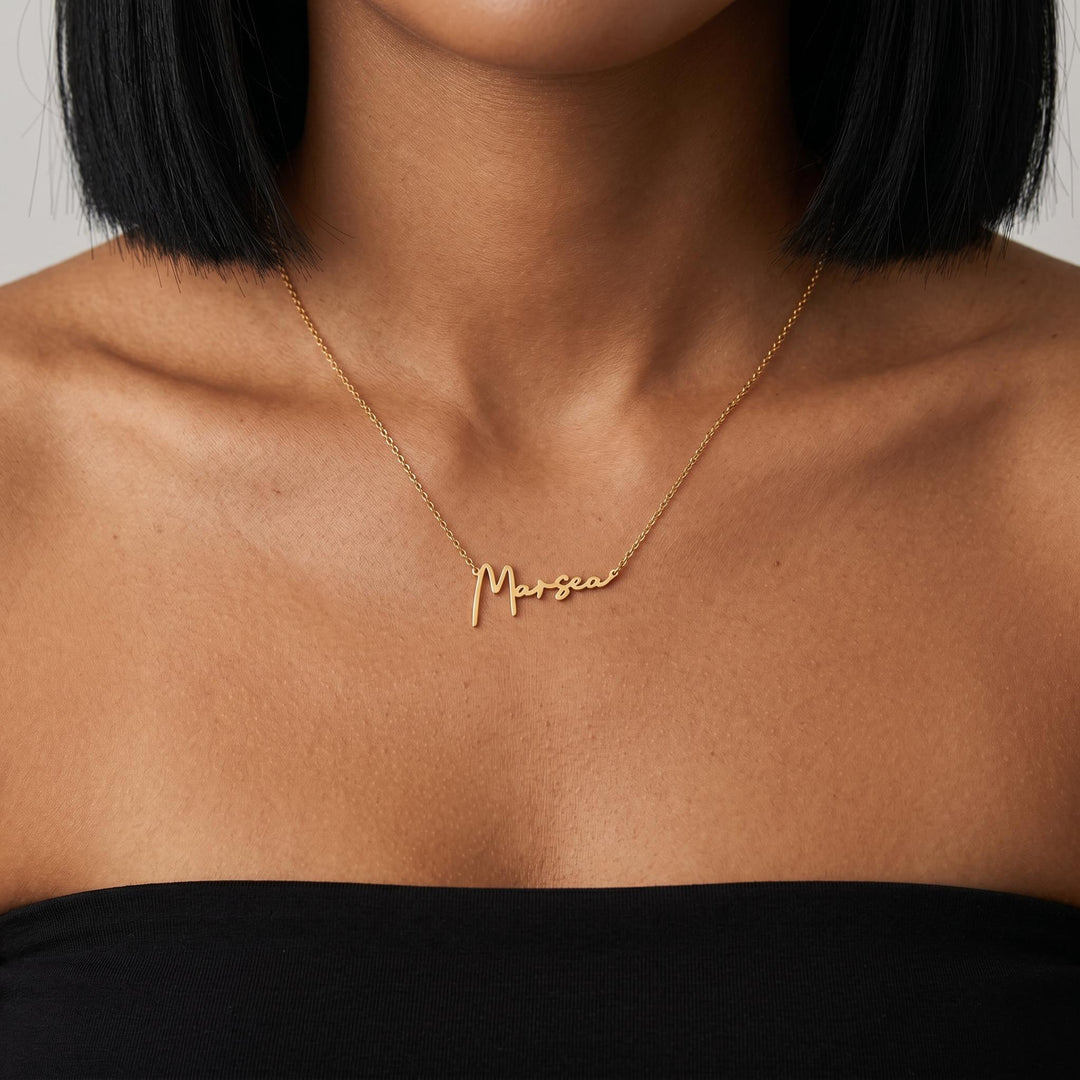 Custom Script Name Necklace, Personalized Gold Name Plate Necklace for Women, Minimalist Signature Jewelry, Dainty Gift for Her