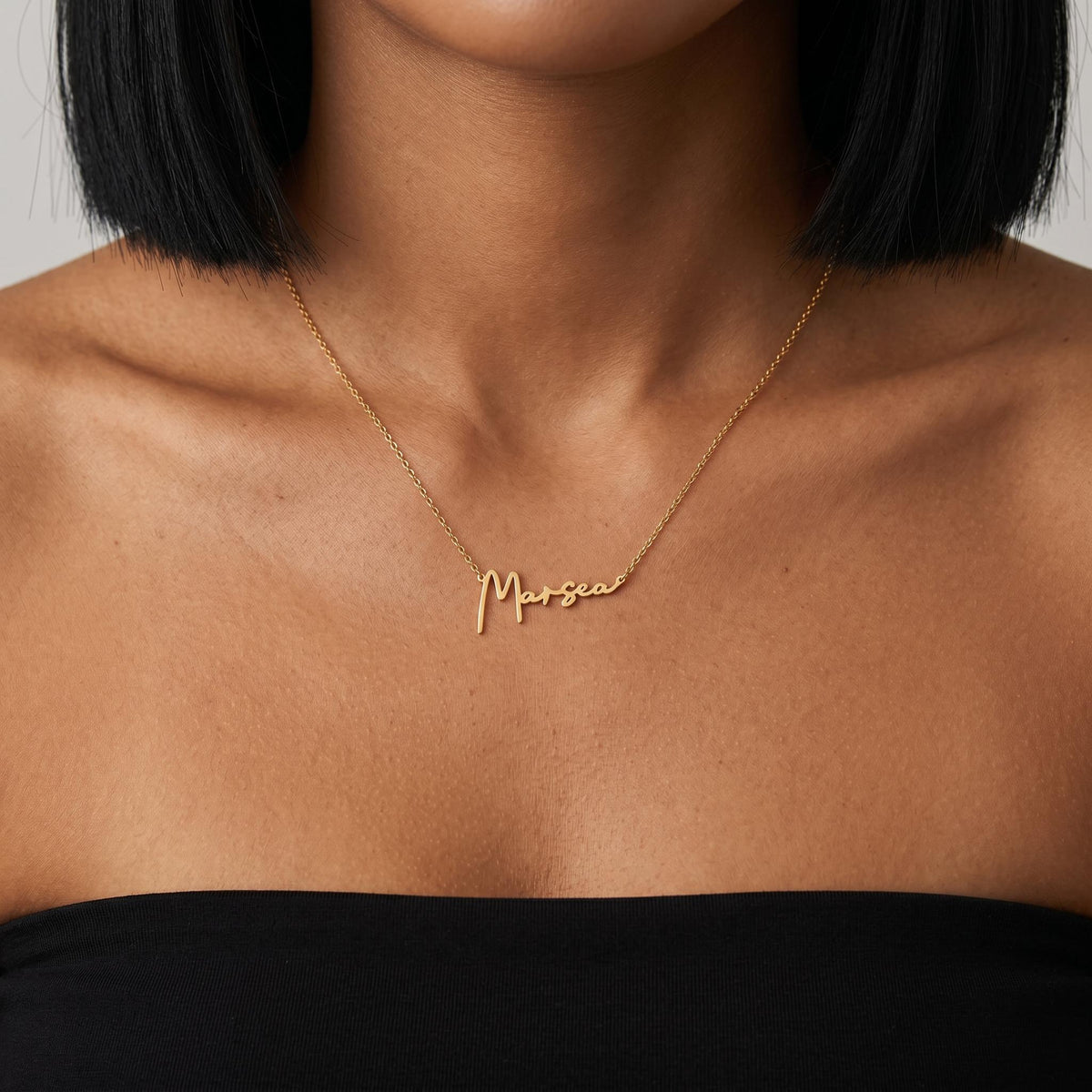 Custom script name necklace, personalized gold name plate necklace for women, minimalist signature jewelry, dainty gift for her