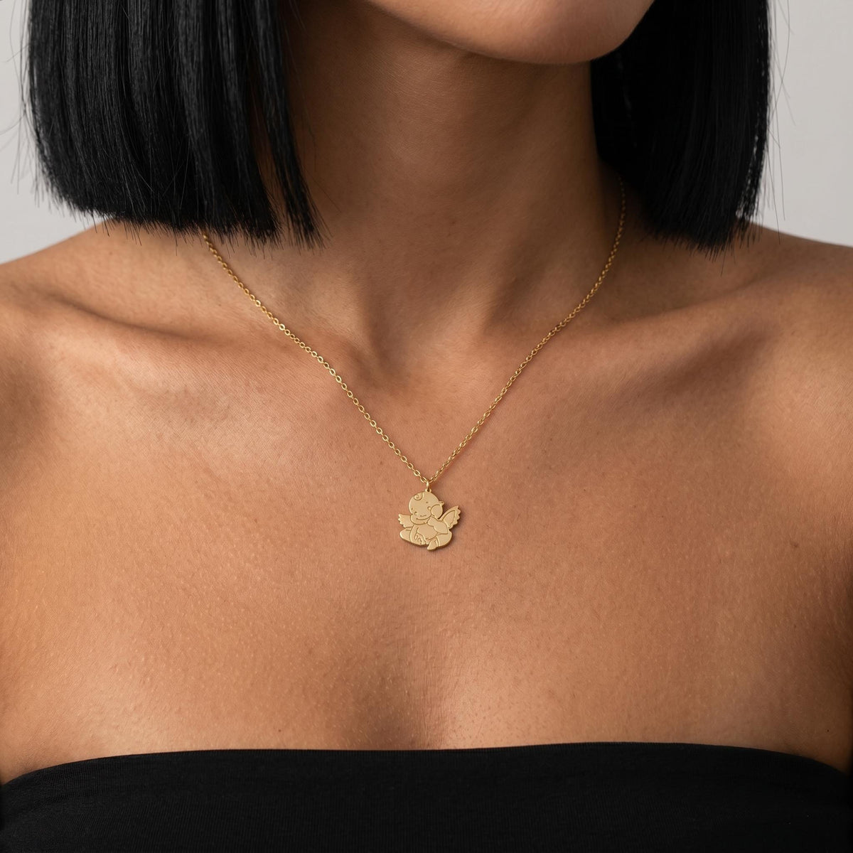 Angel necklace, guardian angel pendant necklace, gold cherub jewelry gift for her, spiritual protection necklace, dainty celestial jewelry