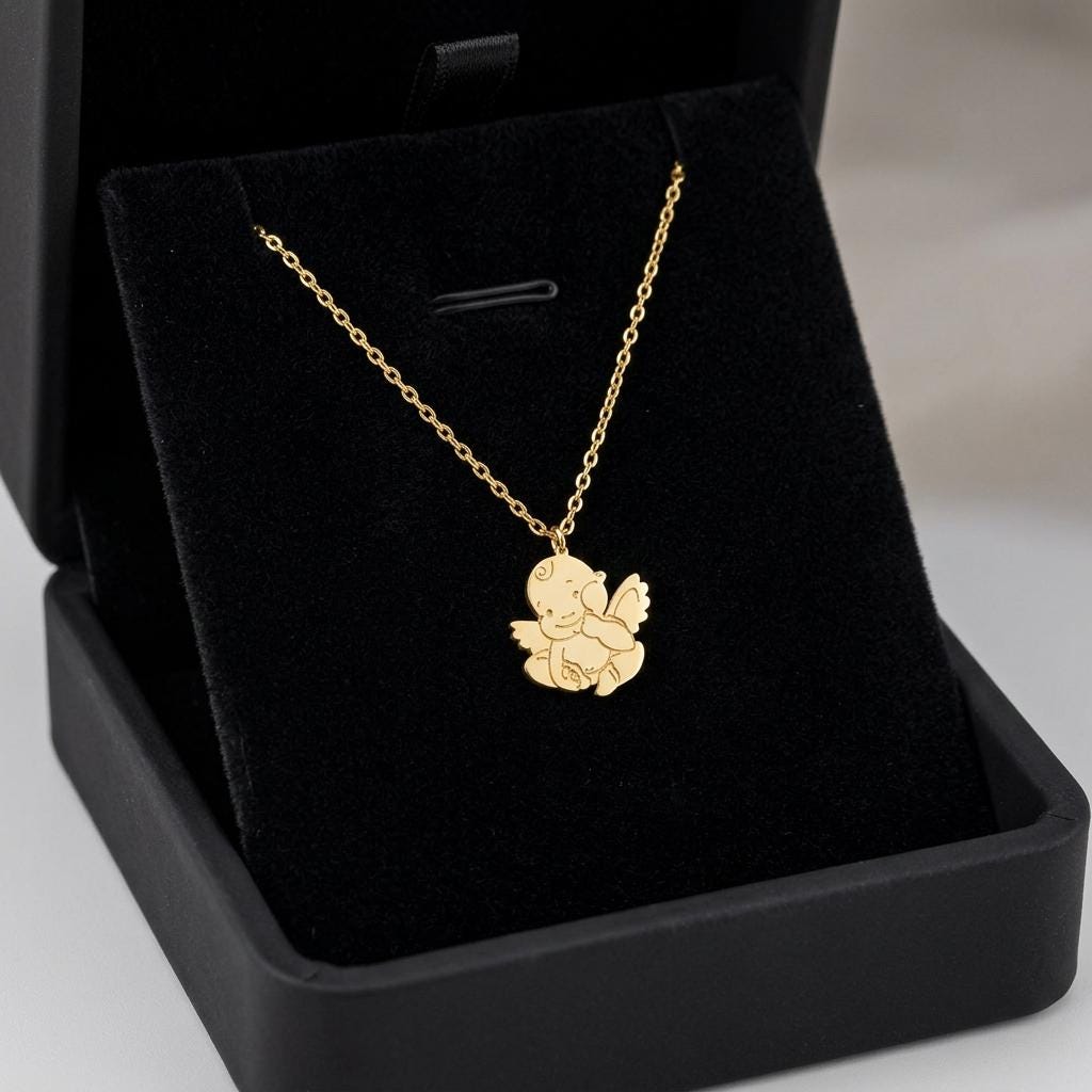 Angel Necklace, Guardian Angel Pendant Necklace, Gold Cherub Jewelry Gift for Her, Spiritual Protection Necklace, Dainty Celestial Jewelry
