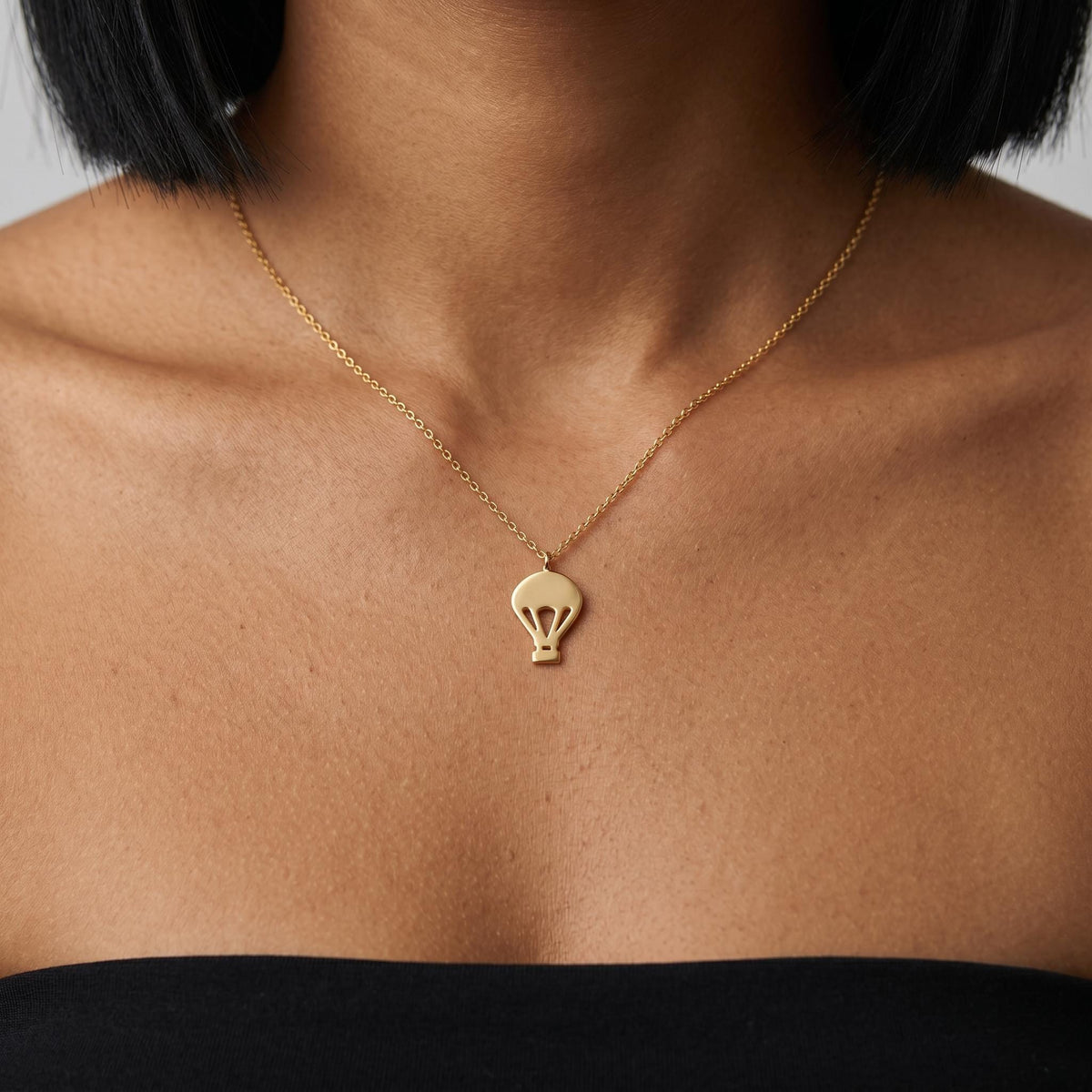 Hot air balloon necklace, minimalist travel pendant necklace, gold adventure jewelry gift for her, dainty wanderlust necklace