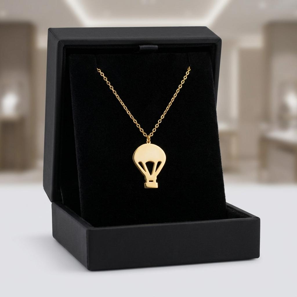 Hot Air Balloon Necklace, Minimalist Travel Pendant Necklace, Gold Adventure Jewelry Gift for Her, Dainty Wanderlust Necklace