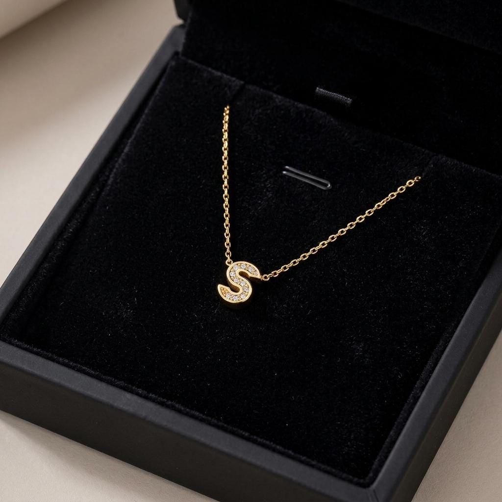 Personalized Initial Necklace, Gold Letter Necklace with CZ Stones, Dainty Alphabet Pendant Jewelry Gift for Women Her Mom Sister Girlfriend