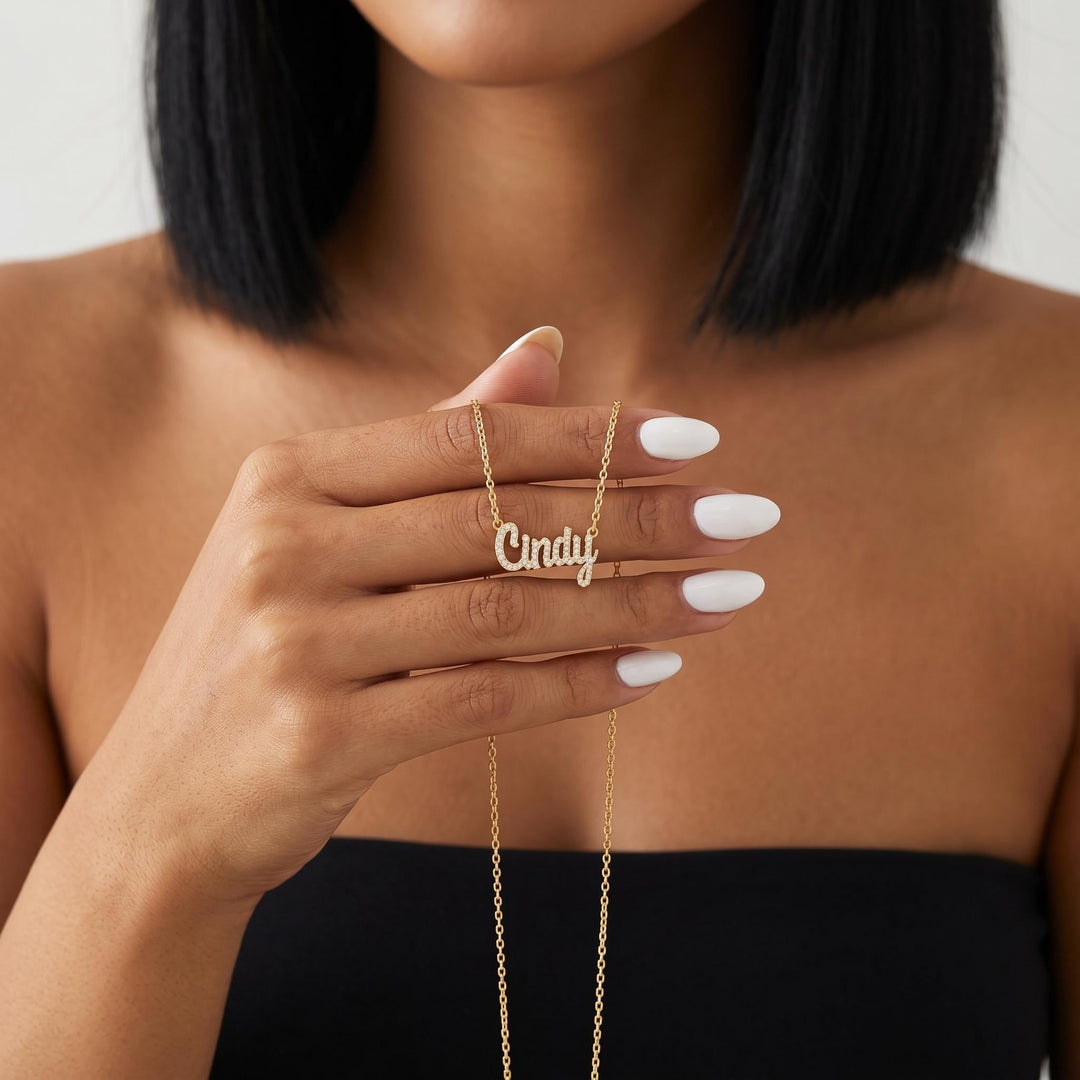 Personalized CZ Name Necklace, Custom Gold Name Pendant, Dainty Script Letter Necklace, Minimalist Luxury Jewelry,Personalized Gift Necklace